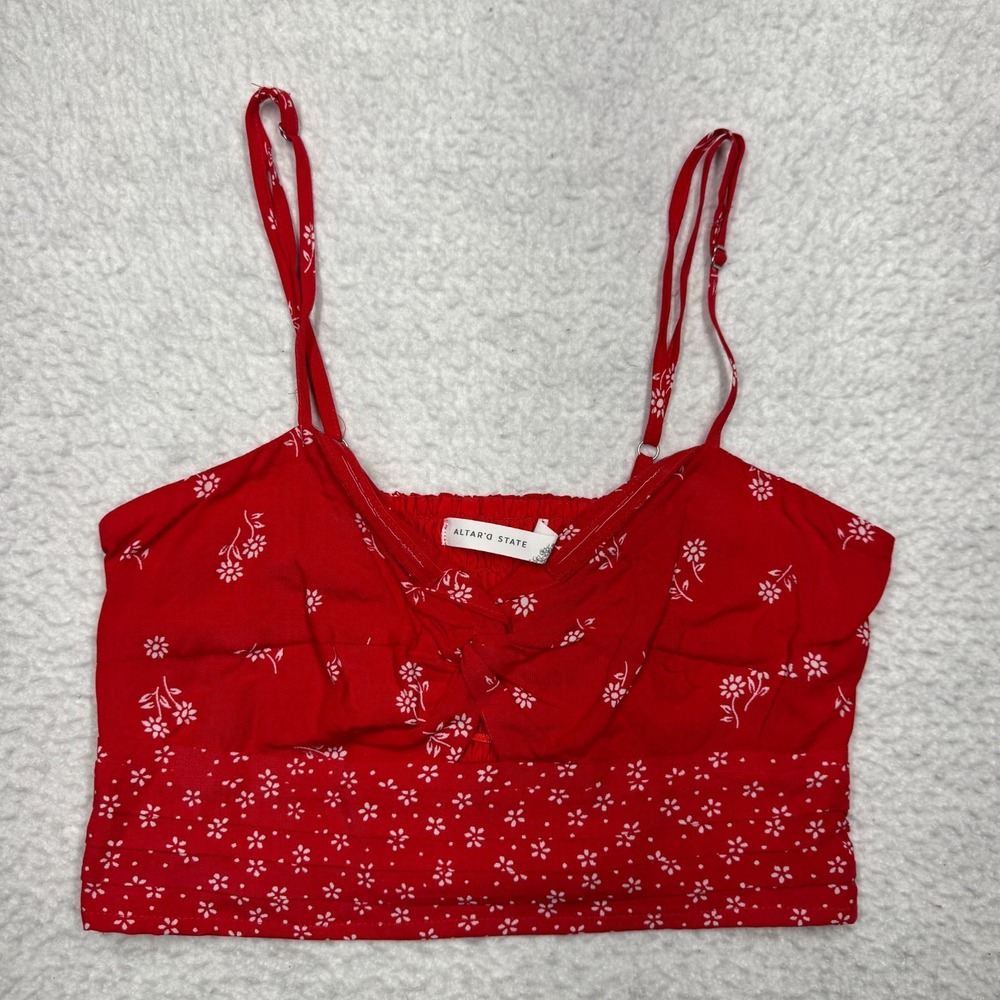 Altard State Spaghetti Strap Crop Top Shirt‎ Red Floral Women's Size M